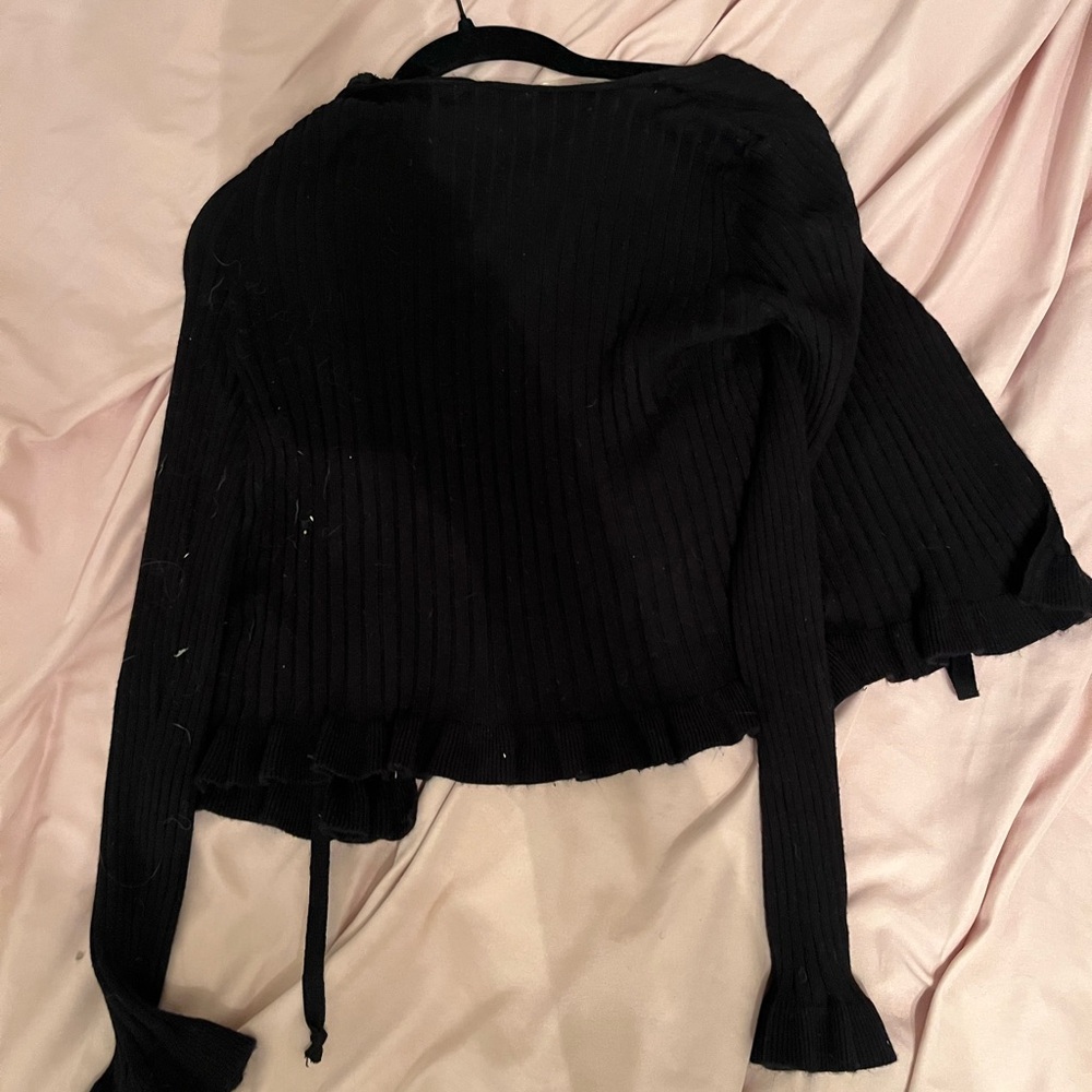Black Ribbed Cardigan - Picture 2 of 4